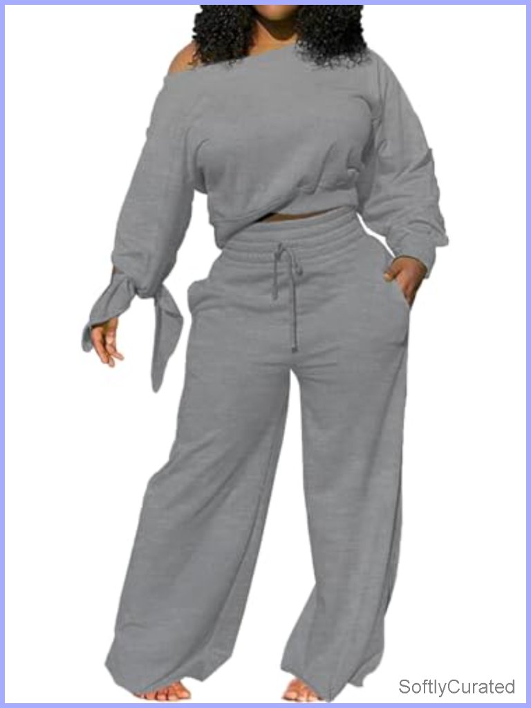 2 Piece Lounge Set Tracksuit With Wide Leg Sweatpants